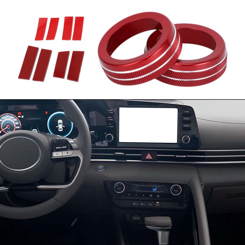 A ABSOPRO AC Air Conditioner Climate Heater Control Switch Knob Cover Ring Interior Decal Trim for Hyundai Elantra 20212024 Aluminum Alloy Red 2 Pcs