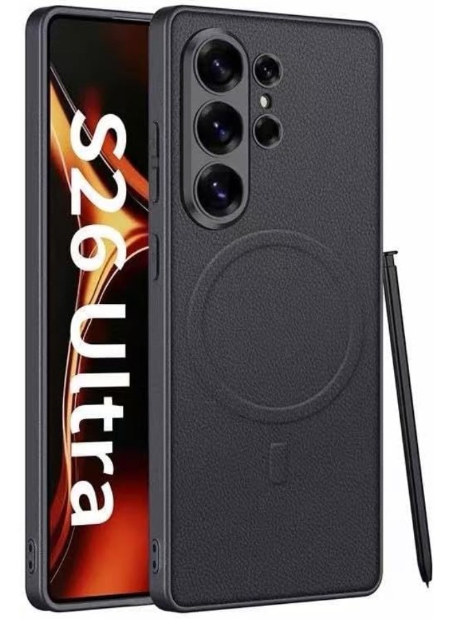 GKK Case for Samsung Galaxy S26 Ultra Magnetic Back Cover Compatible with MagSafe full Camera Protection Luxury Cover، Leather Black - Image 1