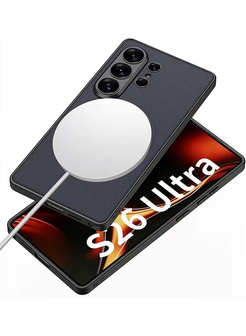 GKK Case for Samsung Galaxy S26 Ultra Magnetic Back Cover Compatible with MagSafe full Camera Protection Luxury Cover، Leather Black - Image 3