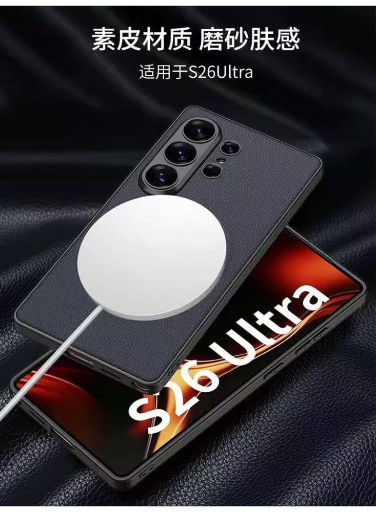 GKK Case for Samsung Galaxy S26 Ultra Magnetic Back Cover Compatible with MagSafe full Camera Protection Luxury Cover، Leather Black - Image 2