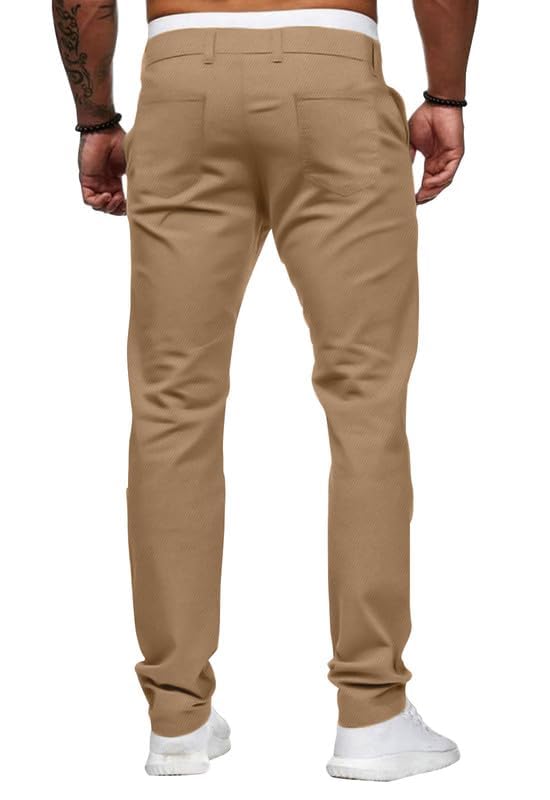 HUNGSON Men Skinny Slim Fit Casual Jeans Dyeing Stretch Straight Fashion Denim Pants(Khaki,36) - Image 5