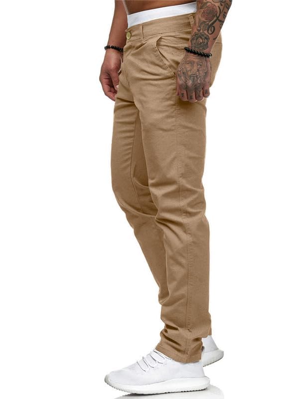 HUNGSON Men Skinny Slim Fit Casual Jeans Dyeing Stretch Straight Fashion Denim Pants(Khaki,36) - Image 4