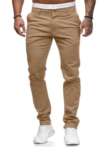 HUNGSON Men Skinny Slim Fit Casual Jeans Dyeing Stretch Straight Fashion Denim Pants(Khaki,36) - Image 1