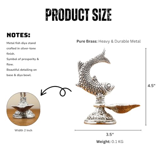 INTERNATIONAL GIFT® Silver Plated Fish Diya Stand | Artistic Aluminium Oil Lamp for Home Temple, Pooja Room & Decorative Spiritual Décor - Image 4