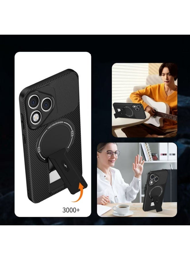 HaDoii Honor 400 LITE Phone Case with Magnetic Hidden Kickstand, Skin-Friendly Soft TPU, Fingerprint Resistant, Supports Wireless Charging, Black - Image 4