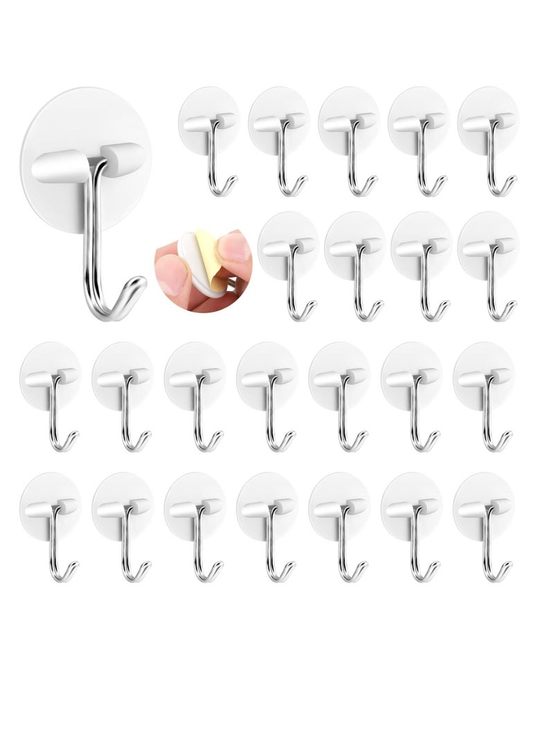 Round Plastic Hooks, 24 Pcs Small Self Stick Hooks, for Hanging Wall Hooks White Self Adhesive Hooks, Seamless Self Sticky Hook, Waterproof Oil Proof Stainless Hooks, for Kitchen Bathroom Office - Image 1