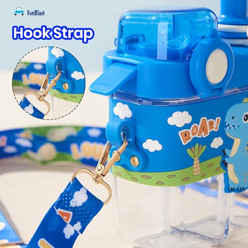 FunBlast Dinosaur Water Bottle for Kids – 580 ML Cute Leak-Proof Dual Compartment Straw Bottle with Strap, BPA-Free Sipper Bottle, Portable School Water Bottle for Girls (Multicolor) - Image 5