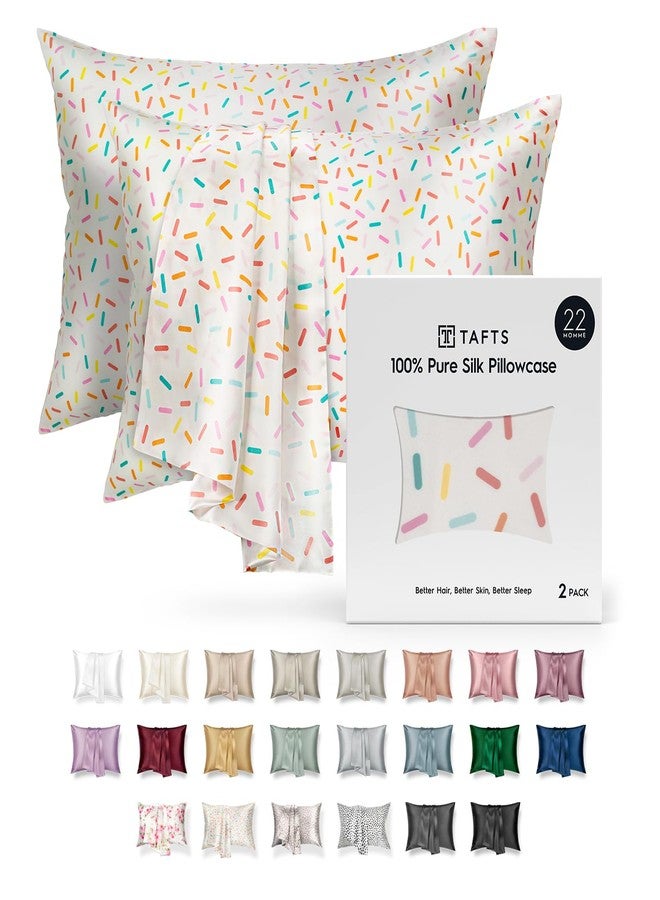 Tafts Silk Pillow Cases - 22mm 100% Pure Mulberry 6A Silk Pillowcase for Hair & Skin with Zipper Closure, Cooling, Natural, Organic, Double Sided Silk Pillow Case (Sprinkle, King 20"x36", 2pc) - Image 1
