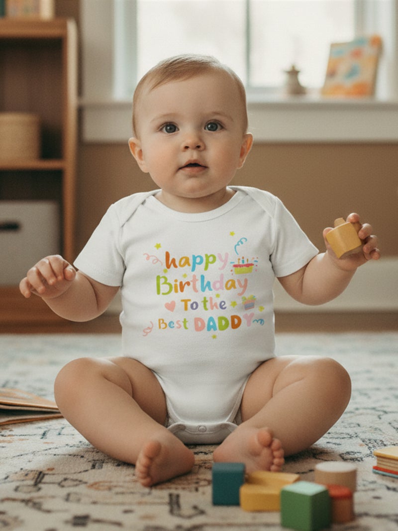 Baby Boys Girls Romper Short Sleeve Round Neck Birthday Cake Letter Print Bodysuit Newborn Fall Playsuit - Image 1