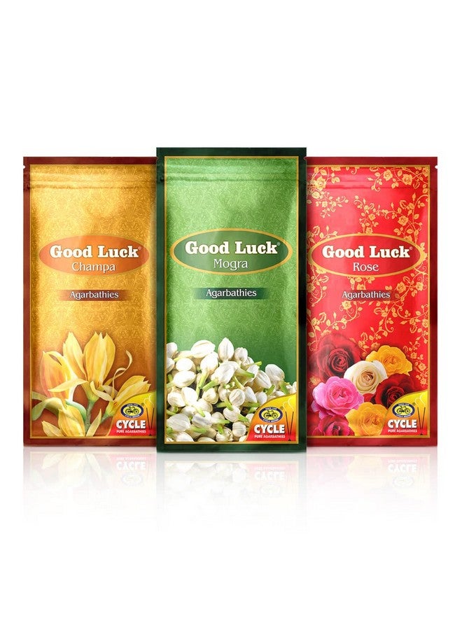 CYCLE Cycle Pure Agarbathi Special Combo Pack - GoodLuck - Champa, Mogra, Rose Incense Sticks (Pack of 3) (250 gm per Pouch)  - Image 1