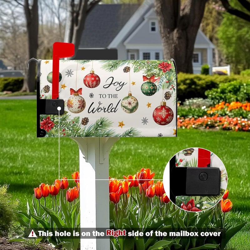 Farg Christmas Winter Nativity Christian Mailbox Covers Magnetic Winter Xmas Jesus Joy to The World Mailbox Cover 21" X 18" Waterproof Red Ball Pine Mail Box Covers Magnetic Standard Size for Home Decor - Image 2