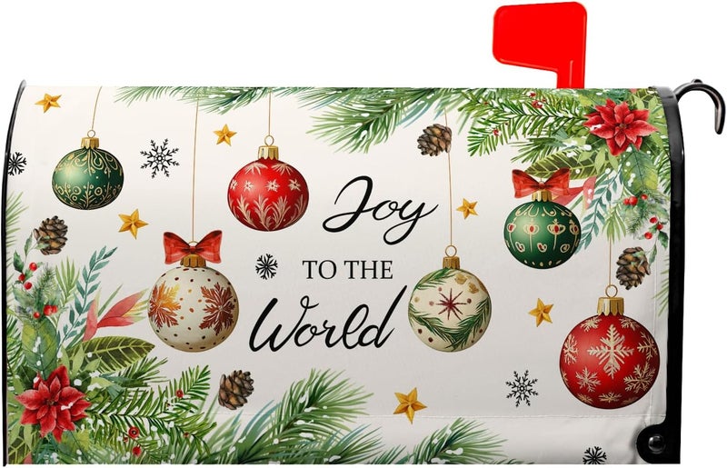 Farg Christmas Winter Nativity Christian Mailbox Covers Magnetic Winter Xmas Jesus Joy to The World Mailbox Cover 21" X 18" Waterproof Red Ball Pine Mail Box Covers Magnetic Standard Size for Home Decor - Image 1