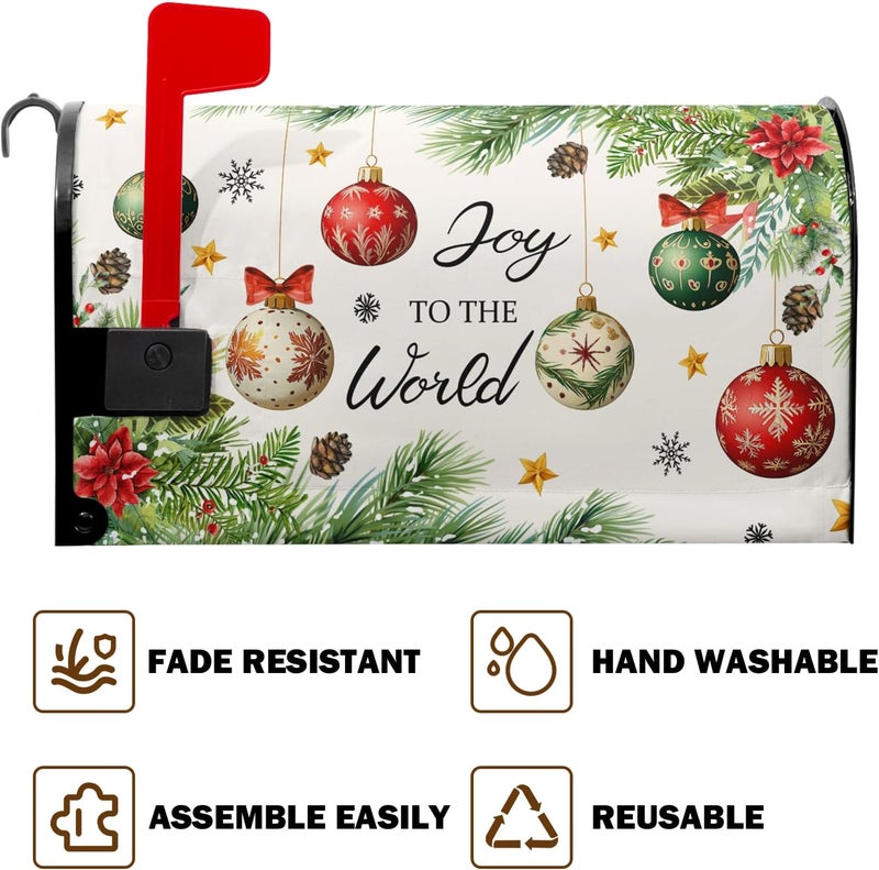 Farg Christmas Winter Nativity Christian Mailbox Covers Magnetic Winter Xmas Jesus Joy to The World Mailbox Cover 21" X 18" Waterproof Red Ball Pine Mail Box Covers Magnetic Standard Size for Home Decor - Image 5