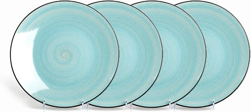 HomeVss Sonoma 16 Piece Stoneware Dinner Set Outside Black  Inside Handpainted Color Turquoise with speckle - Image 4