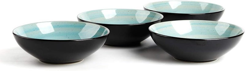 HomeVss Sonoma 16 Piece Stoneware Dinner Set Outside Black  Inside Handpainted Color Turquoise with speckle - Image 5