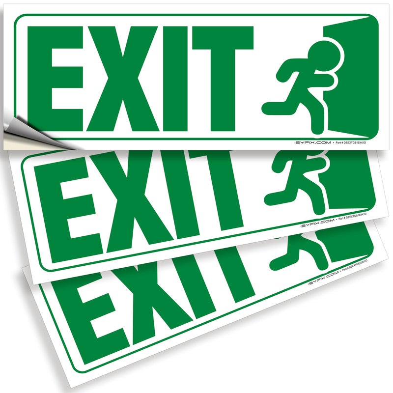 iSYFIX iSYFIX Exit Signs Stickers - 3 Pack 10x4 Inch - Premium Self-Adhesive Vinyl  Laminated for Ultimate UV  Weather  Scratch  Water & Fade Resistance  for Office  Buildings  Workplace  Indoor & Outdoor  - Image 1