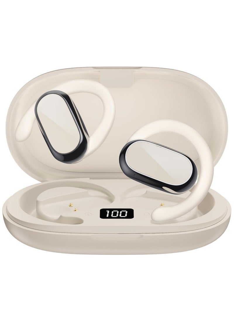 lekikpo Open Ear Headphones,360-Degree Panoramic Sound, DT4.0 Without Sound Loss,Air Conduction, 48H Range,LED Display,IPX7 Waterproof, Wireless Earbuds for Meeting, Driving,Traveling-White  - Image 1
