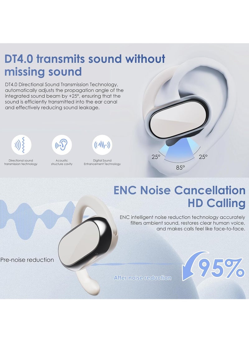 lekikpo Open Ear Headphones,360-Degree Panoramic Sound, DT4.0 Without Sound Loss,Air Conduction, 48H Range,LED Display,IPX7 Waterproof, Wireless Earbuds for Meeting, Driving,Traveling-White  - Image 4