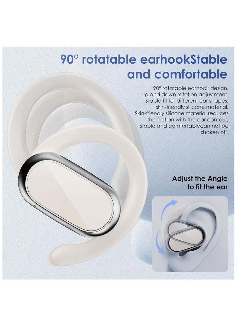 lekikpo Open Ear Headphones,360-Degree Panoramic Sound, DT4.0 Without Sound Loss,Air Conduction, 48H Range,LED Display,IPX7 Waterproof, Wireless Earbuds for Meeting, Driving,Traveling-White  - Image 2