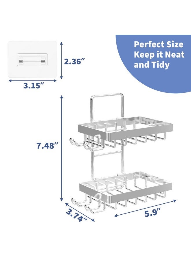 Moforoco حامل صابون مزدوج فضي من موفوروكو للاستحمام، بدون حفر، مقاوم للصدأ من الفولاذ المقاوم للصدأ، حامل صابون مثبت على الحائط مع 4 خطافات وحامل شفرة، رف دش لصابون بار للصابون في الحمام والمطبخ - Image 5