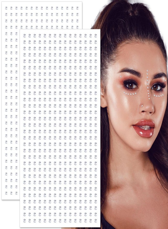 OIIKI 2 Sheets Mini Gems Stickers, Face Jewels Stick on, Adhesive Rhinestone Makeup for Festivals, Parties, Daily Use for Women (2.5 mm, 3 mm Silver) - Image 1