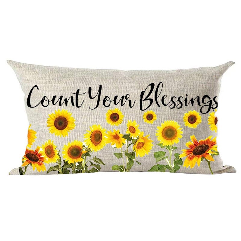 Ramirar Ink Oil Painting Yellow Sunflowers Count Your Blessings Summer Fall Decorative Lumbar Throw Pillow Cover Case Home Living Room Bed Sofa Car Cotton Linen Rectangular 12 x 20 Inches