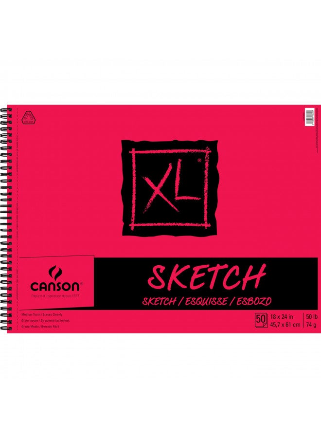 Canson XL Series Paper Sketch Pad for Charcoal, Pencil and Pastel, Side Wire Bound, 50 Pound, 18 x 24 Inch, 50 Sheets