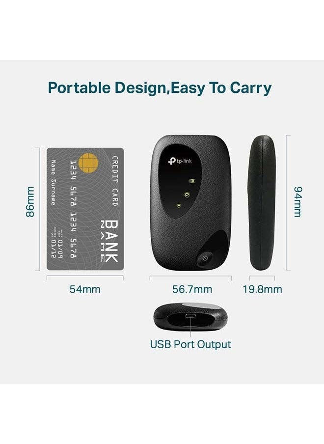 أركا - نقطة اتصال واي فاي متنقلة M7200 4G LTE بسرعة 150 ميجابايت في الثانية، التوصيل والتشغيل، توصيل ما يصل إلى 10 أجهزة، بطارية 2000 مللي أمبير في الساعة، متوافقة مع جميع بطاقات SIM، إدارة تطبيق tpMiFi باللون الأسود - Image 1