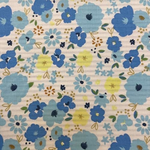 Antetek 7 pcs 20" x 20" Cotton Fabric DIY Making Supplies Quilting Patchwork Fabric Fat Quarter Bundles DIY for Quilting Cotton Patchwork Cushions (Blue Flowers, 20" x 20") - Image 4