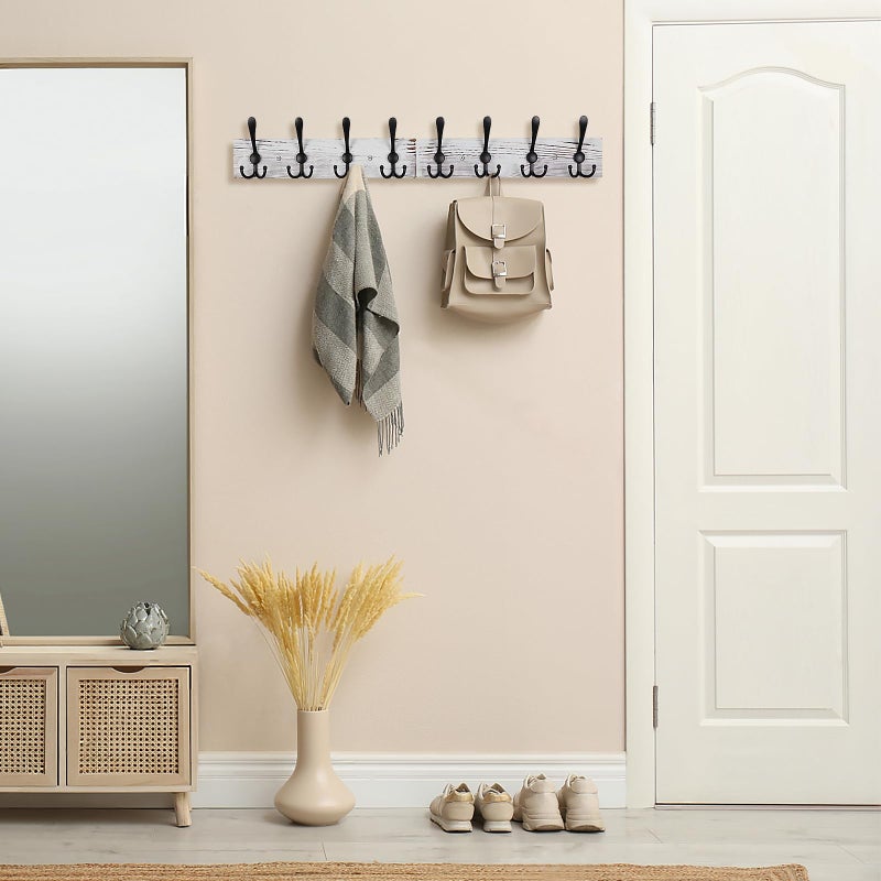 Homagic Coat Rack Wall Mount 31.5'' Coat Hanger Wall Mount Old White Coat Hooks for Wall Rustic Towel Racks for Bathroom Living Room Coat Hats Clothes - Image 4