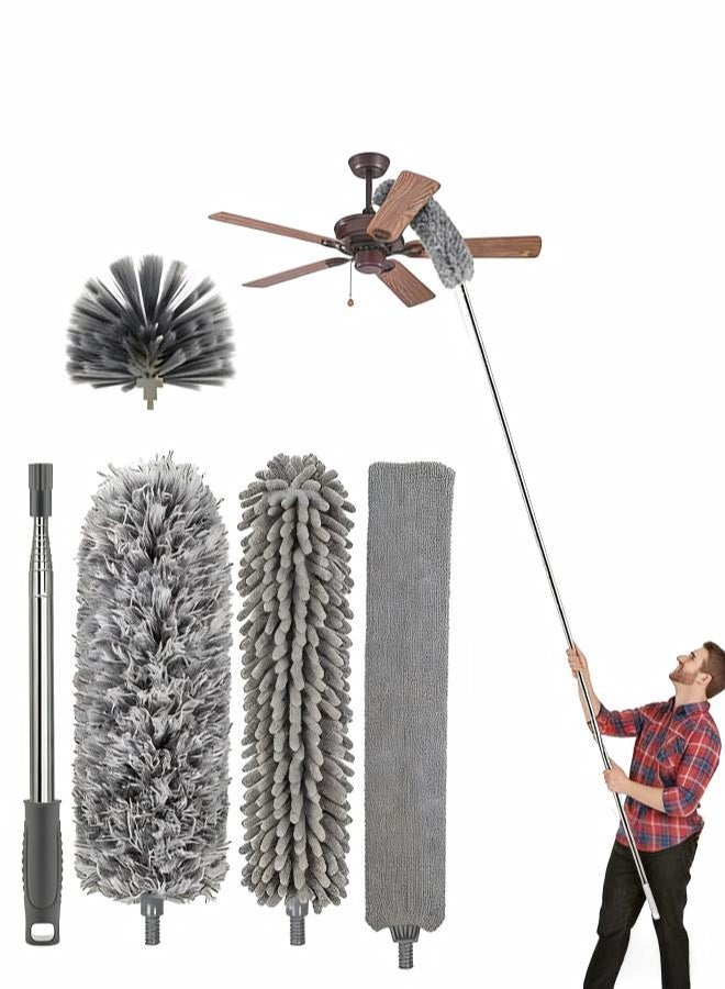 AiheArron Microfiber Feather Duster Extendable Duster with 100" Extra Long Pole, Bendable Head & Long Handle Dusters for Cleaning Ceiling Fan, High Ceiling, Blinds, Furniture & Cars (5pcs set) - Image 1