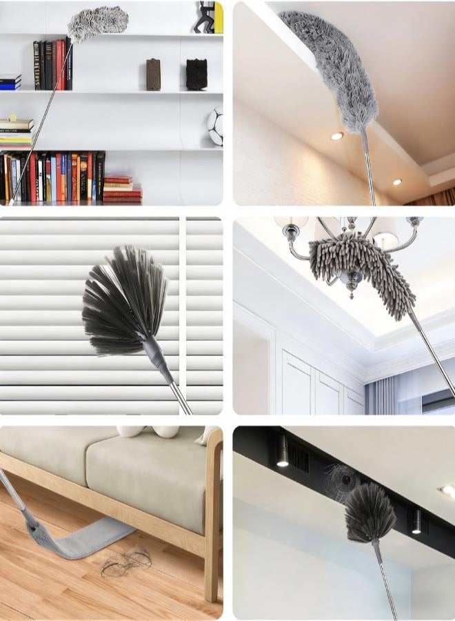 AiheArron Microfiber Feather Duster Extendable Duster with 100" Extra Long Pole, Bendable Head & Long Handle Dusters for Cleaning Ceiling Fan, High Ceiling, Blinds, Furniture & Cars (5pcs set) - Image 2