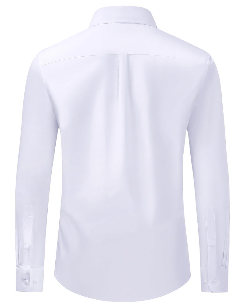 Lusead White Dress Shirt for Men Stretch Wrinkle Free Long Sleeve Button Down Shirt Cotton Business Prom Church Dailywear - Image 2