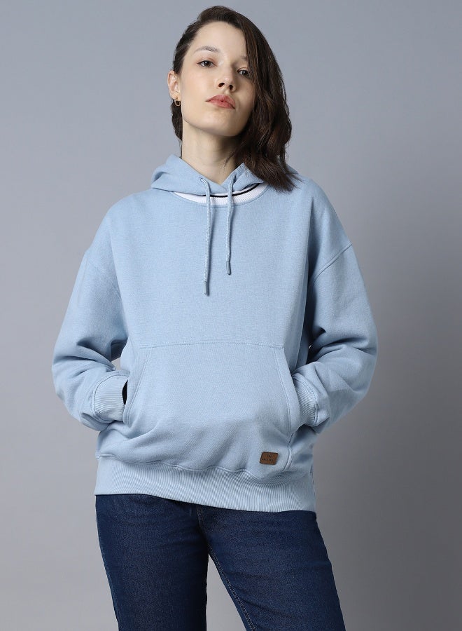 HIGH STAR Women's Blue Cotton Blend Solid Pattern Regular Fit Sweatshirt  - Image 1