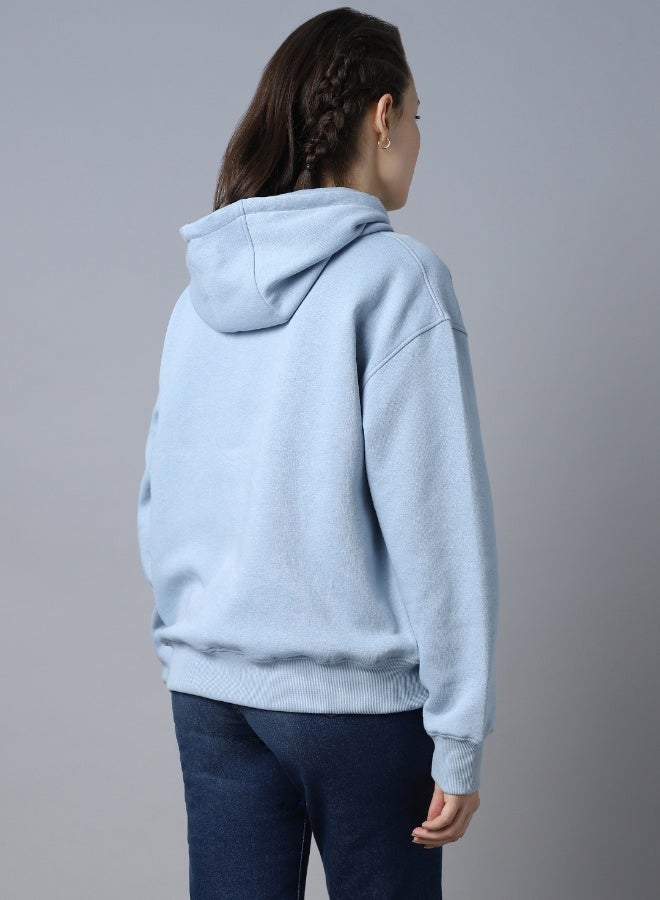 HIGH STAR Women's Blue Cotton Blend Solid Pattern Regular Fit Sweatshirt  - Image 2