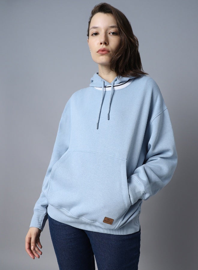 HIGH STAR Women's Blue Cotton Blend Solid Pattern Regular Fit Sweatshirt  - Image 3