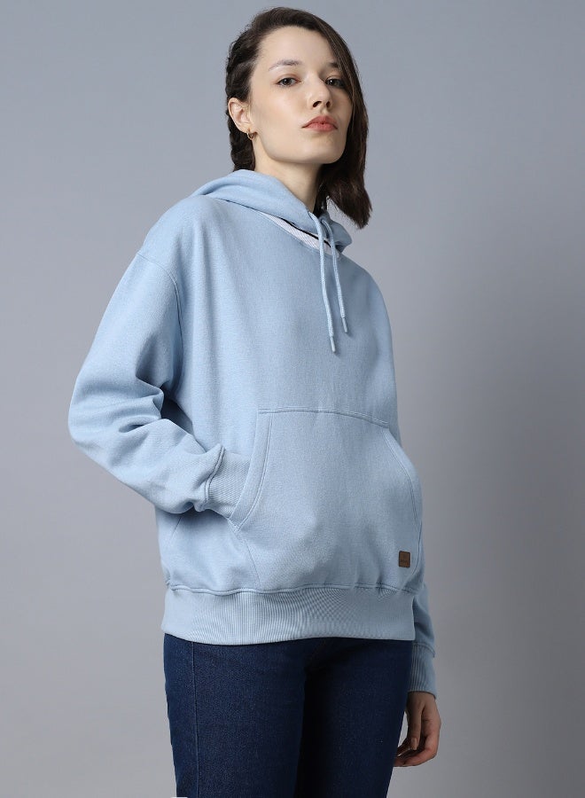 HIGH STAR Women's Blue Cotton Blend Solid Pattern Regular Fit Sweatshirt  - Image 4