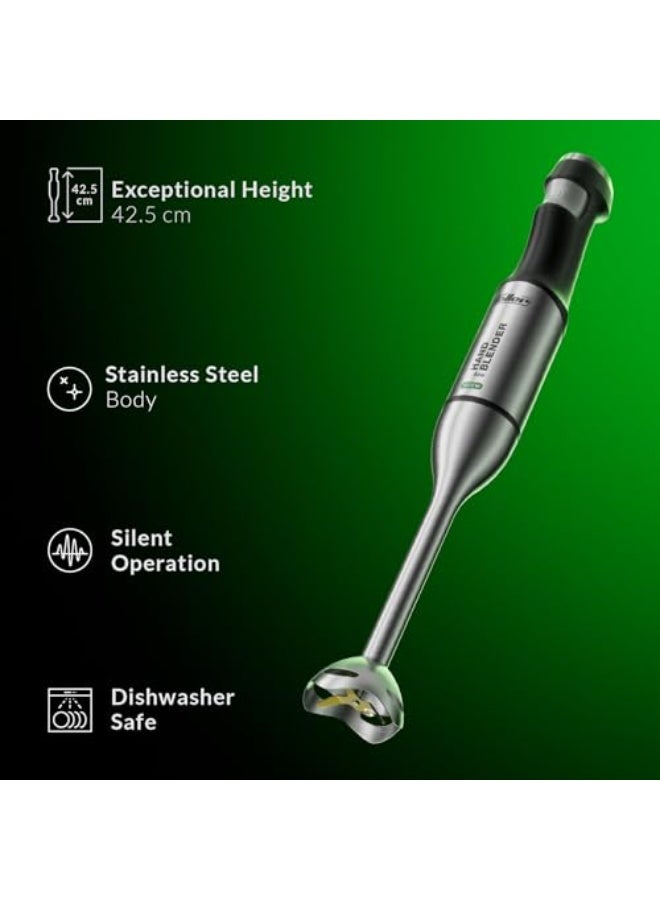 Feller Germany Hand Blender, 1000 W, Smart Speed Control, 4-finned Titanium Coated Blade, Stainless Steel Body, Extra Long Head for Deep Mixing, HB1000 Eco,2Y Guarantee-UAE Version (Black) - Image 4