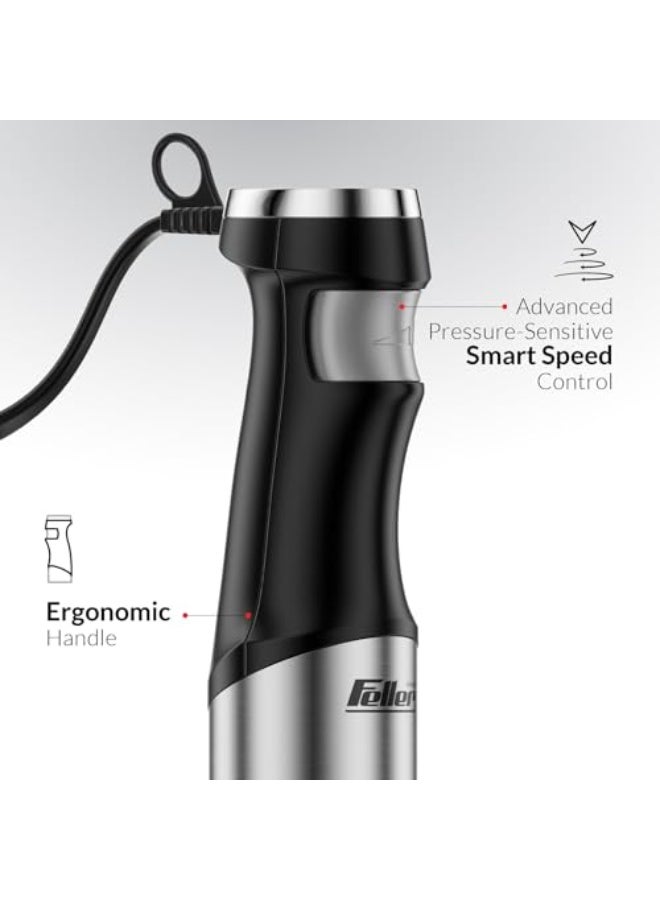 Feller Germany Hand Blender, 1000 W, Smart Speed Control, 4-finned Titanium Coated Blade, Stainless Steel Body, Extra Long Head for Deep Mixing, HB1000 Eco,2Y Guarantee-UAE Version (Black) - Image 3