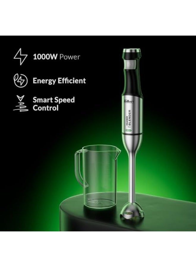 Feller Germany Hand Blender, 1000 W, Smart Speed Control, 4-finned Titanium Coated Blade, Stainless Steel Body, Extra Long Head for Deep Mixing, HB1000 Eco,2Y Guarantee-UAE Version (Black) - Image 2