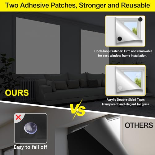 FADOTY Cuttable Blackout Shades Fabric Sheet, Blackout Curtains for Bedroom, Portable 100% Black Out Window Cover Film, No Drill Window Blinds, Sun Heat Light Blocker for Travel Media Dorm, 57'' W - Image 3