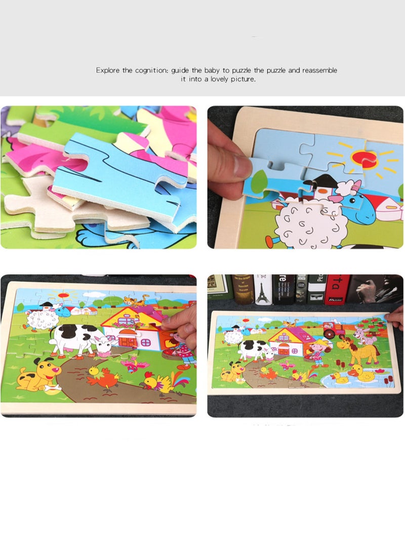 Children's Educational Wooden Cartoon Farm Jigsaw Puzzles Suitable Gift Bag Pack - Image 3