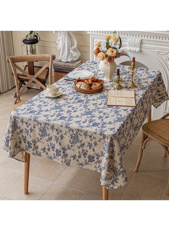 Pastoral Rectangle Tablecloth - 60 x 84 Inch - Linen Fabric Table Cloth - Washable Table Cover with Dust-Proof Wrinkle Resistant for Restaurant, Picnic, Indoor and Outdoor Dining, Floral (Dark Blue) - Image 5