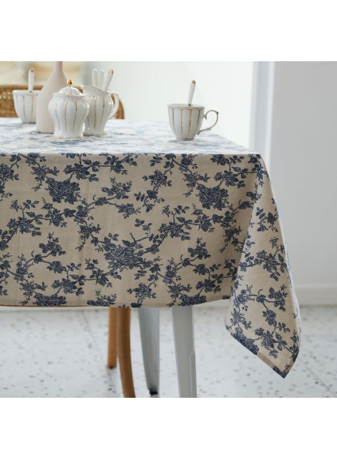 Pastoral Rectangle Tablecloth - 60 x 84 Inch - Linen Fabric Table Cloth - Washable Table Cover with Dust-Proof Wrinkle Resistant for Restaurant, Picnic, Indoor and Outdoor Dining, Floral (Dark Blue) - Image 2