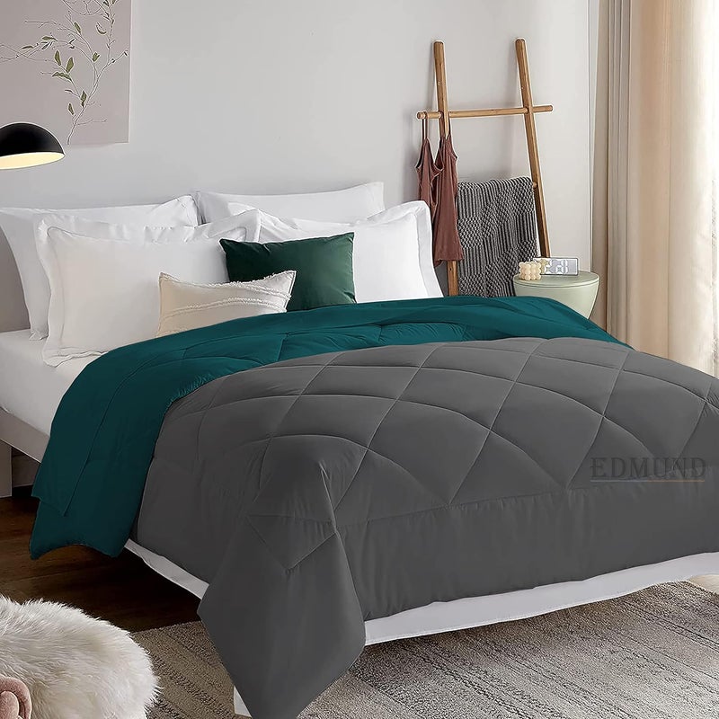 EDMUND Polyester Heavy Winter Comforter Diamond Stitch Quilt 500 GSM Reversible Comforter 300 TC Double Bed RajaiBlanketQuilt 90 X 100 Heavy Winter Comforter For Double Bed Teal Dark Grey - Image 1