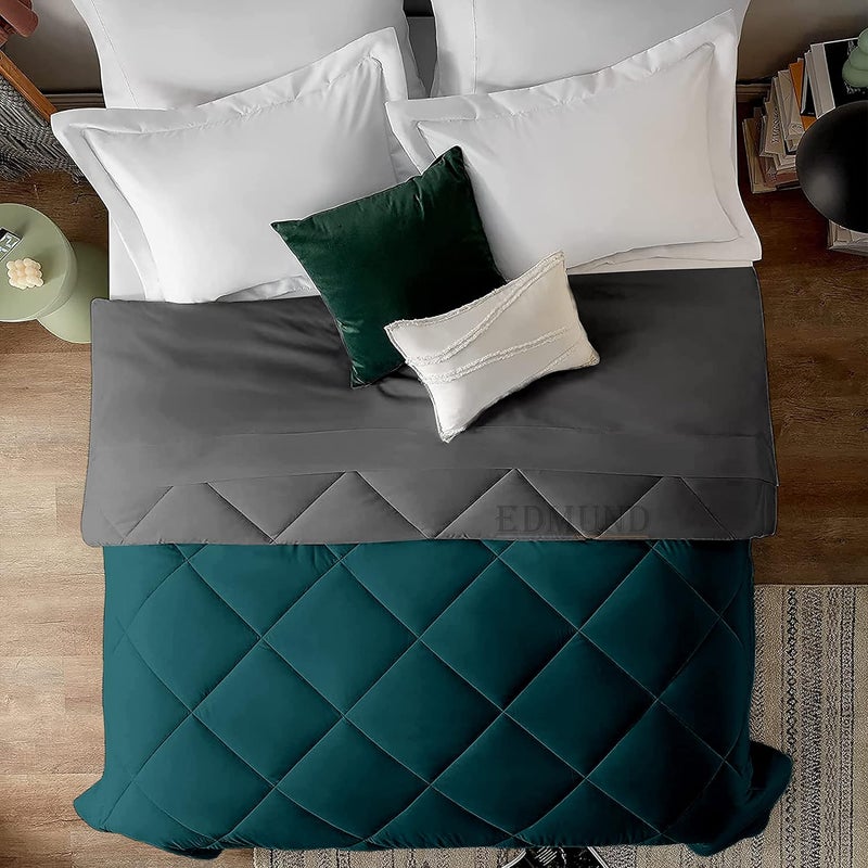 EDMUND Polyester Heavy Winter Comforter Diamond Stitch Quilt 500 GSM Reversible Comforter 300 TC Double Bed RajaiBlanketQuilt 90 X 100 Heavy Winter Comforter For Double Bed Teal Dark Grey - Image 3