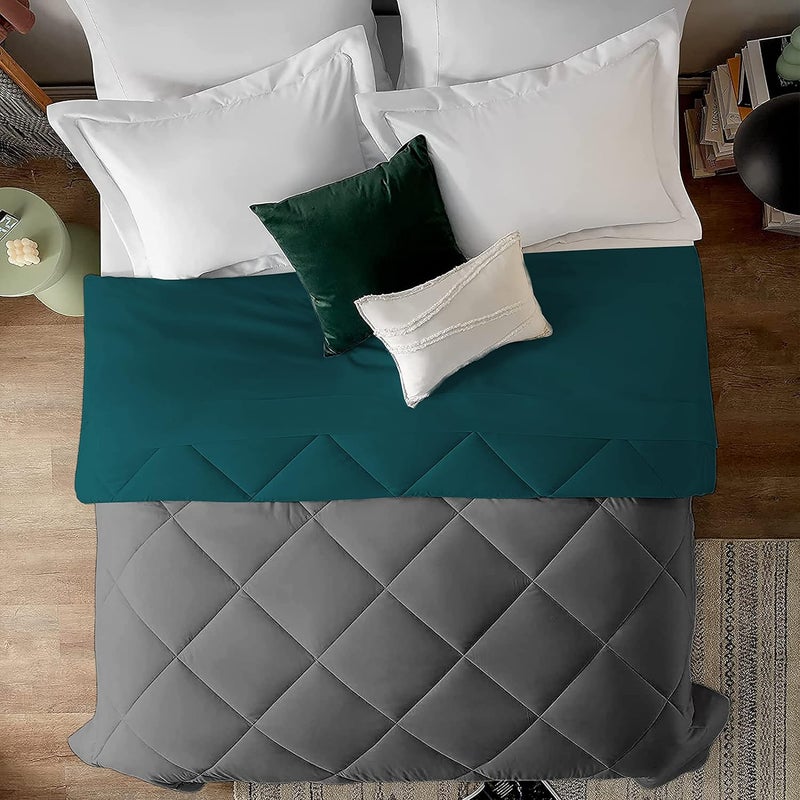 EDMUND Polyester Heavy Winter Comforter Diamond Stitch Quilt 500 GSM Reversible Comforter 300 TC Double Bed RajaiBlanketQuilt 90 X 100 Heavy Winter Comforter For Double Bed Teal Dark Grey - Image 2