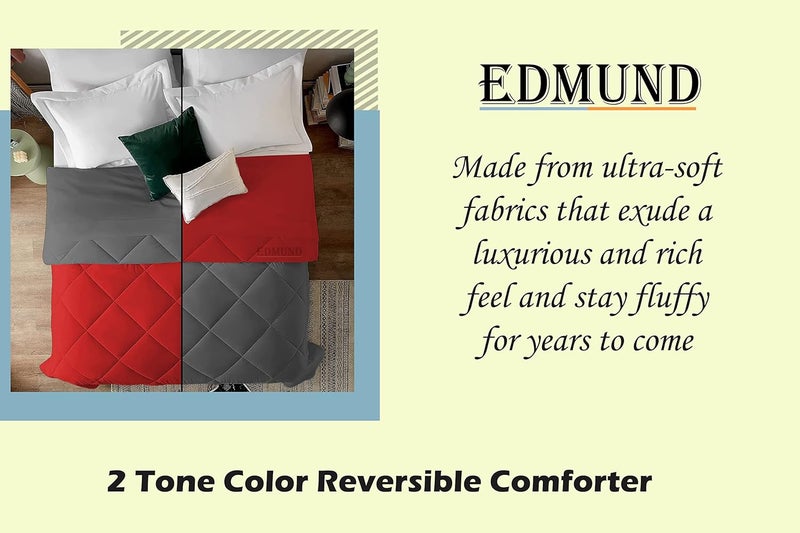 EDMUND Polyester Heavy Winter Comforter Diamond Stitch Quilt 500 GSM Reversible Comforter 300 TC Double Bed RajaiBlanketQuilt 90 X 100 Heavy Winter Comforter For Double Bed Teal Dark Grey - Image 4
