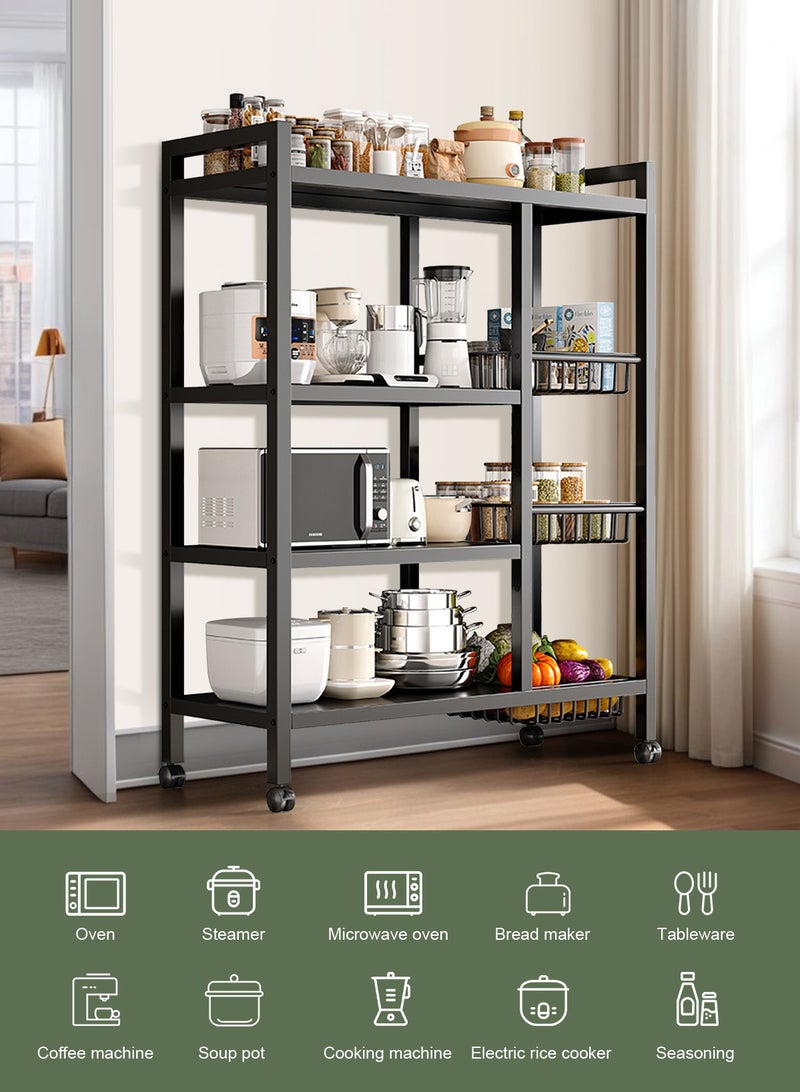 هومار كيت 4-Tier 3 سلة المطبخ تخزين الرف فرن الميكروويف حامل رف التوابل المنظم مع عجلات بيكر تخزين الرف للمنزل فندق غرفة المعيشة الحمام مكتب الفاكهة الخضروات 108x80x32 سم - Image 2