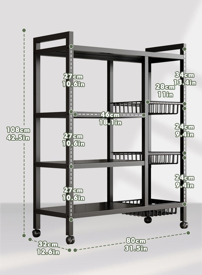 هومار كيت 4-Tier 3 سلة المطبخ تخزين الرف فرن الميكروويف حامل رف التوابل المنظم مع عجلات بيكر تخزين الرف للمنزل فندق غرفة المعيشة الحمام مكتب الفاكهة الخضروات 108x80x32 سم - Image 5